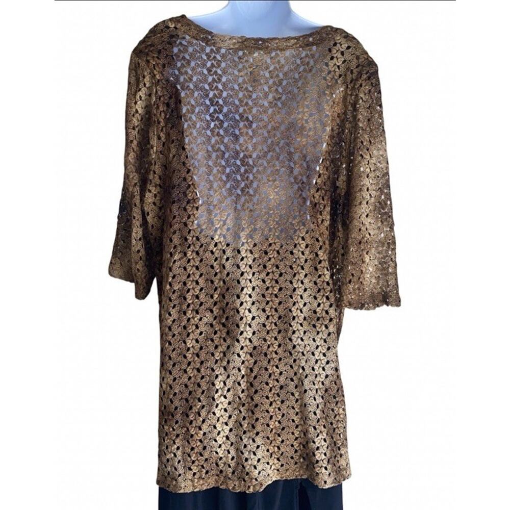 VTG Catherines Women's Plus Size 1X Lace Fish Net Brown Tunic Blouse Top Spring - Picture 5 of 10